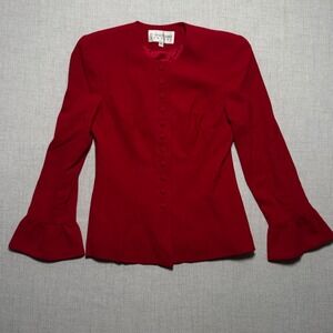 Vintage B Michael Bell Sleeve Blazer Red Button Lined Jacket Coat Size 4